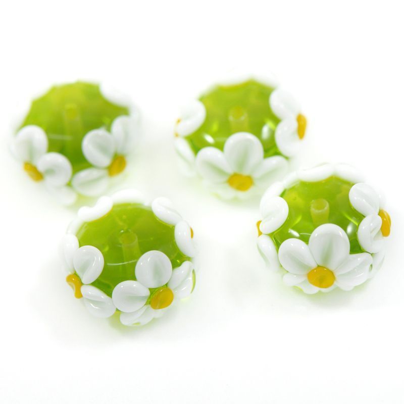 бусина, мурано "ромашка на зеленом", абакус,16х8 мм