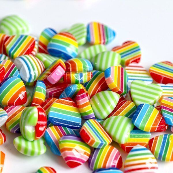 кабошон из смолы "сердечко полосатое", цветовой микс, 10x10x3 мм