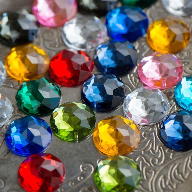 стразы пришивные "грани", акрил, круглые, цветовой микс, 18х6 мм