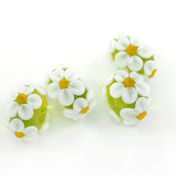 бусина, мурано "ромашка на зеленом", абакус,16х8 мм