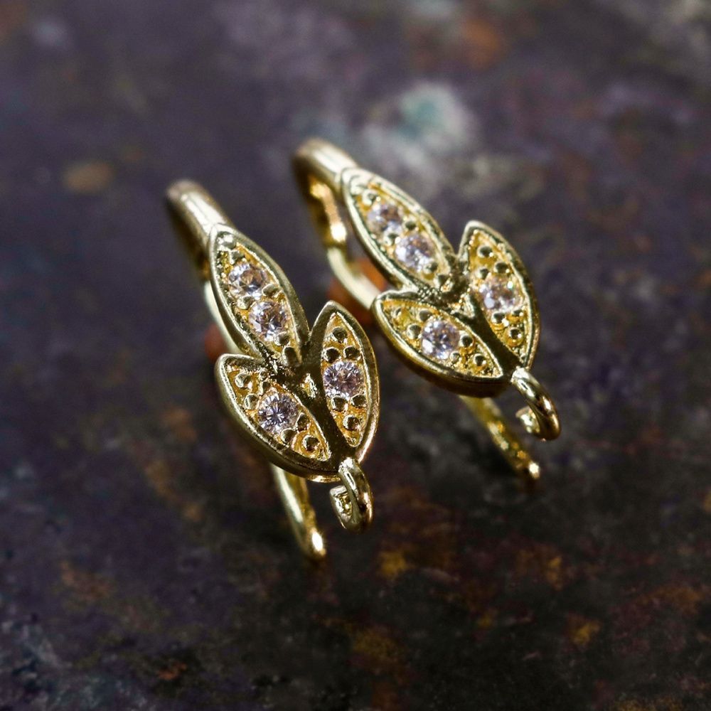 швензы "росток", с цирконием, позолота, 16 мм 