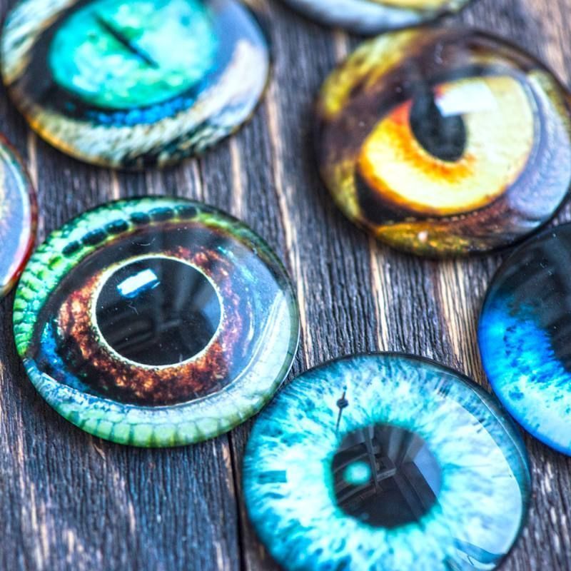 кабошон стеклянный "глазищи", с принтом, 40х8 мм