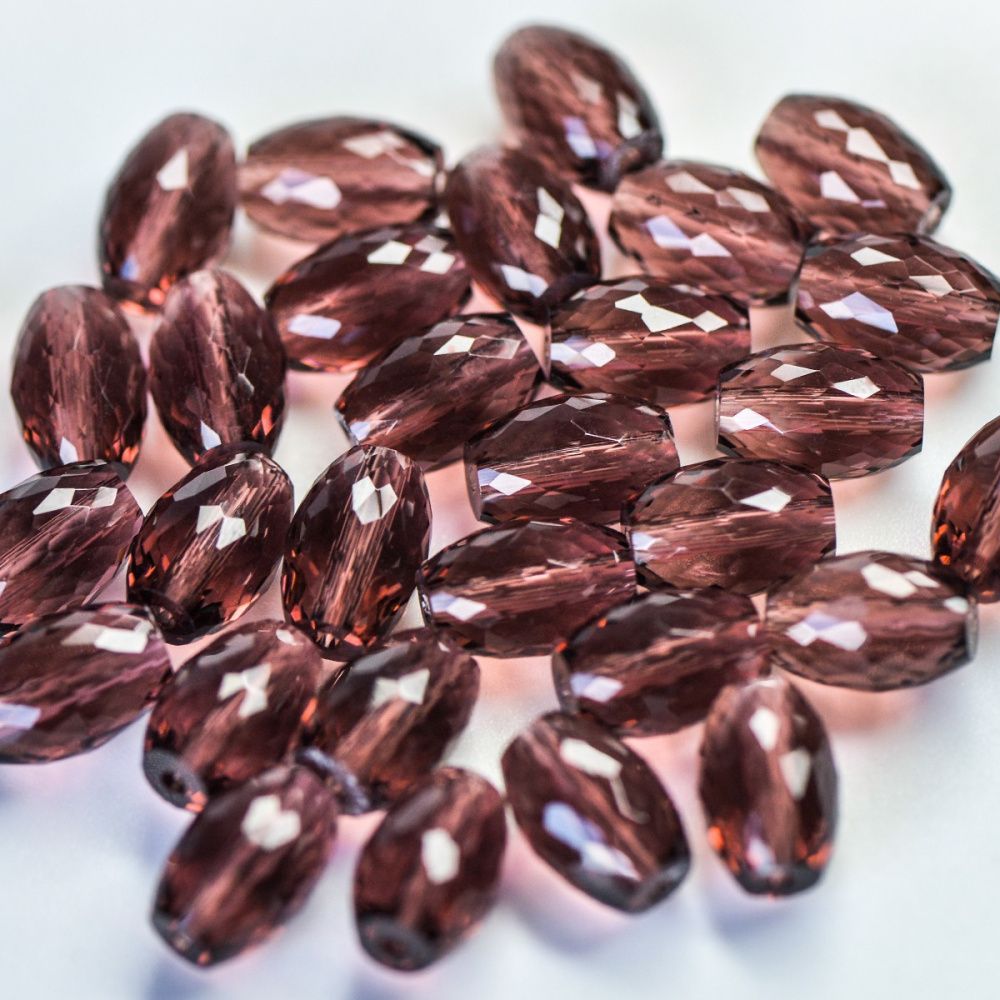 бусина, стекло овальная, граненая, цвет винный, 11.5x8 мм