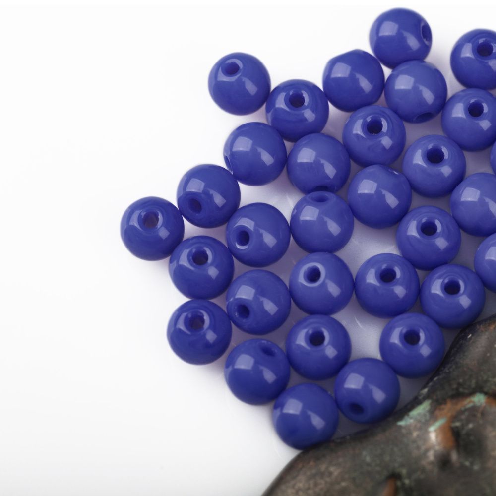 бусина, стекло 6, цвет васильковый, 6 мм