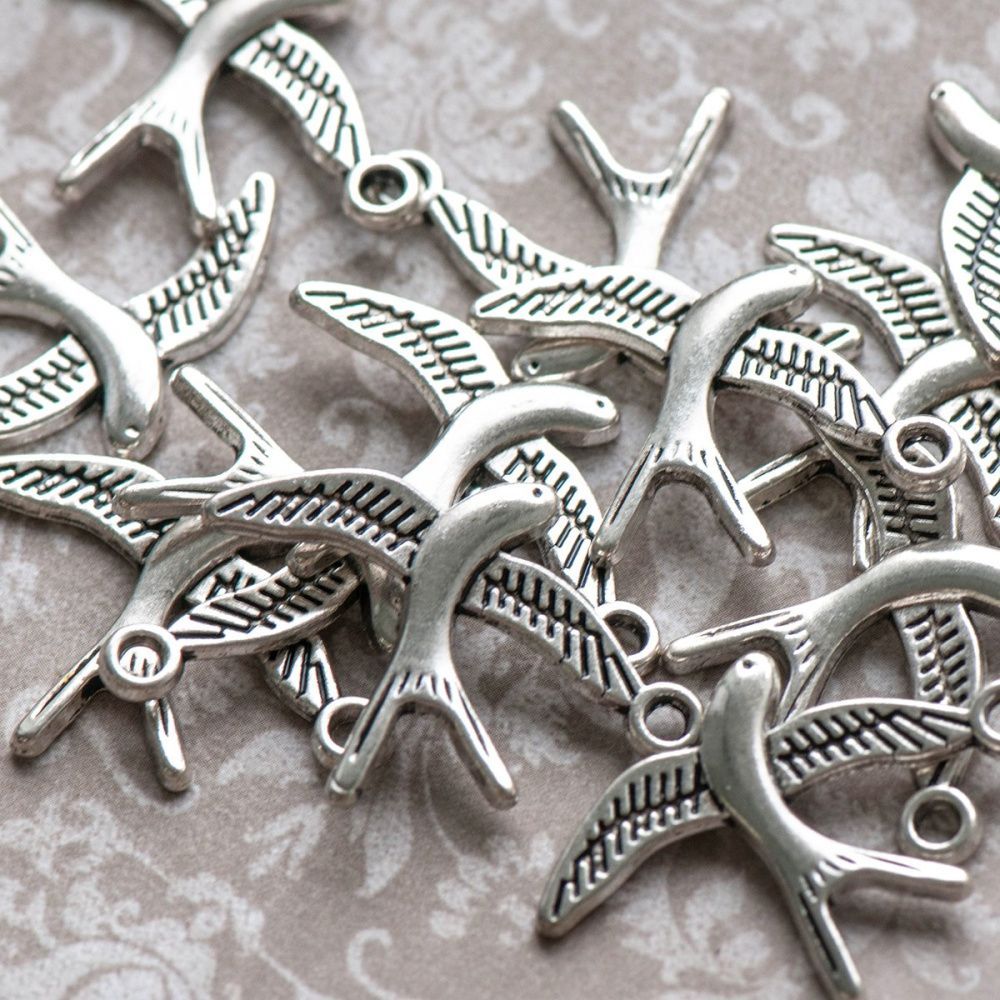 подвеска металлическая "ласточка", цвет серебро, 31х22х2 мм