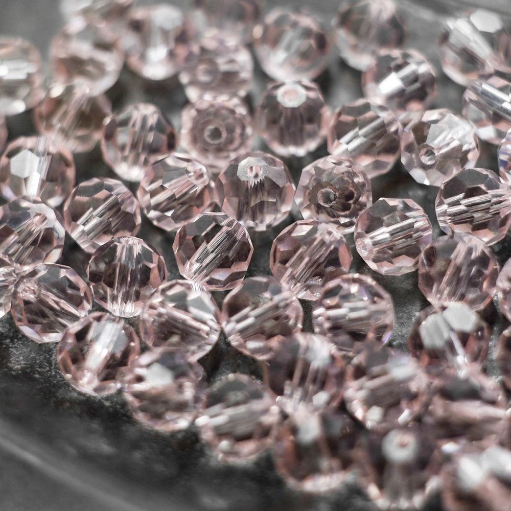 бусина, стекло 8, граненая, цвет розовый, 8 мм
