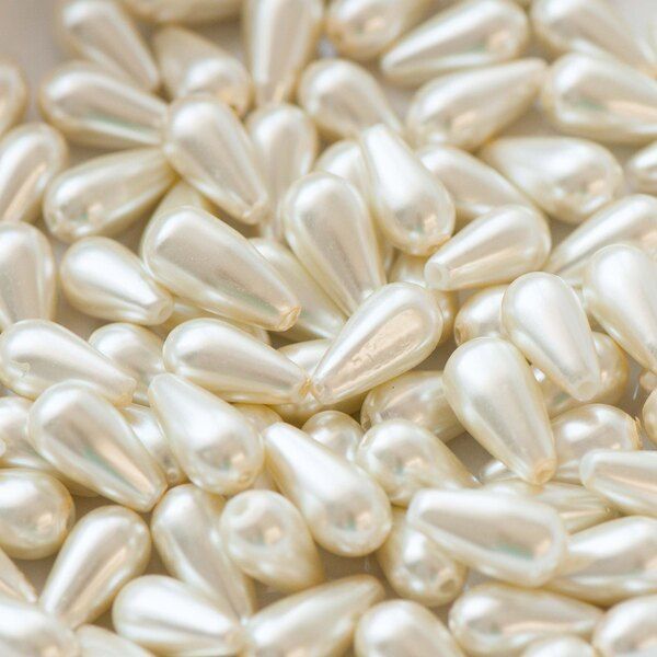 бусина, имитация жемчуга "капля", стекло, цвет сливочный, 8х17 мм