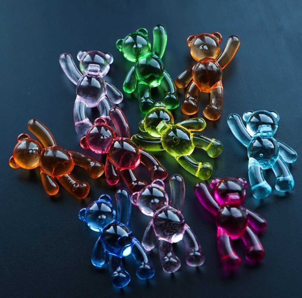 подвеска акриловая "мишутка прозрачный", цветовой микс, 37x28x13 мм