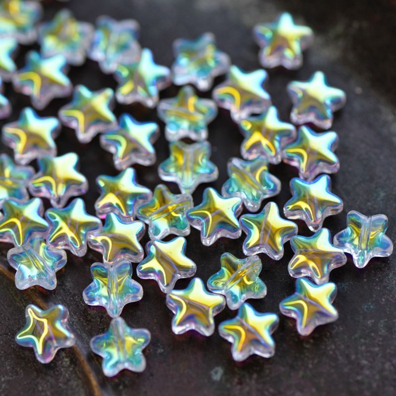 бусина "звездочка", стекло, цвет прозрачный/бензиновый, 8x8.5x4 мм