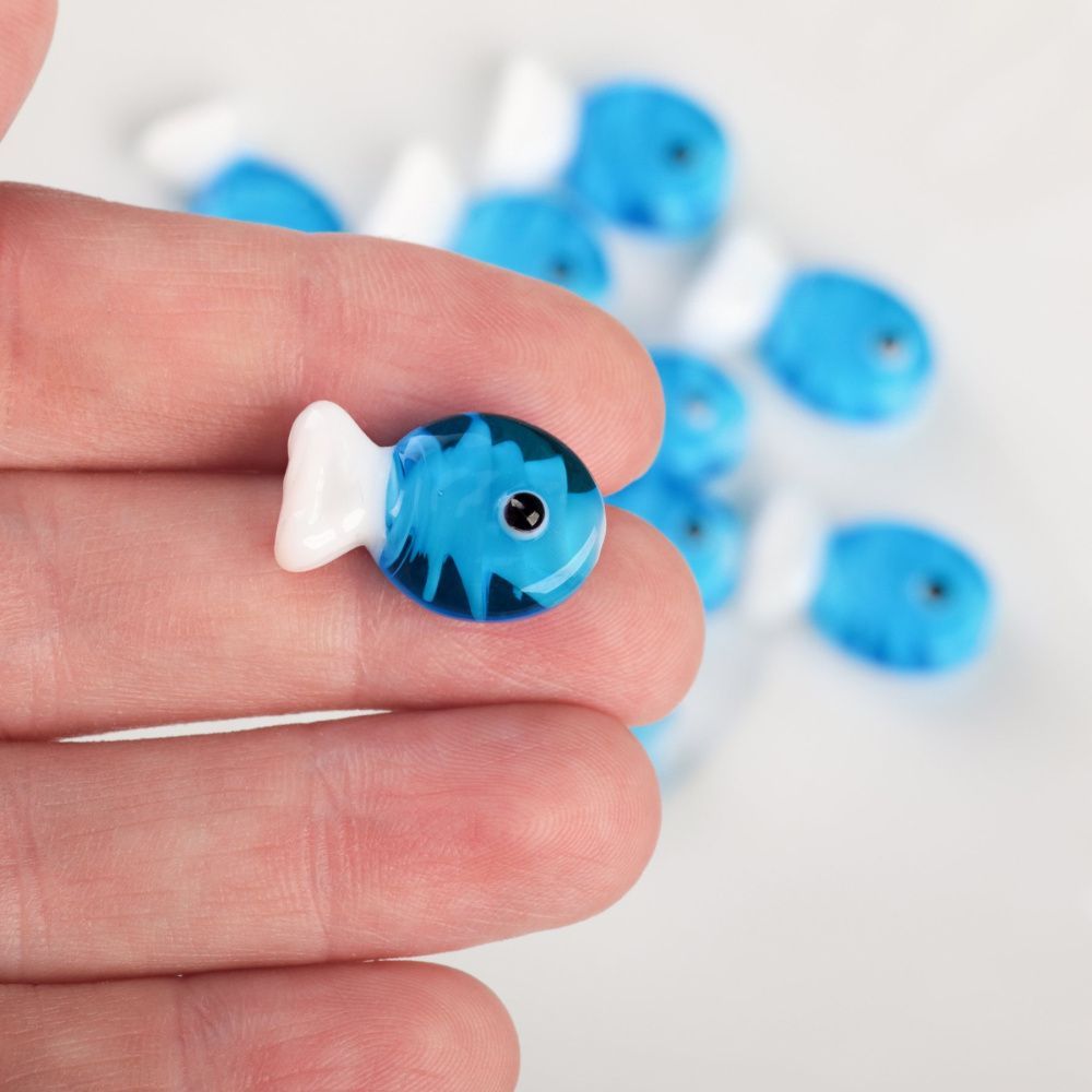 бусина, лэмпворк "барбус", стекло, цвет бирюзовый, 13x20 мм