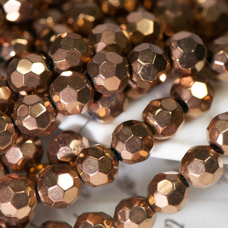 бусина, стекло 8, граненая, цвет бронзовый, 8 мм