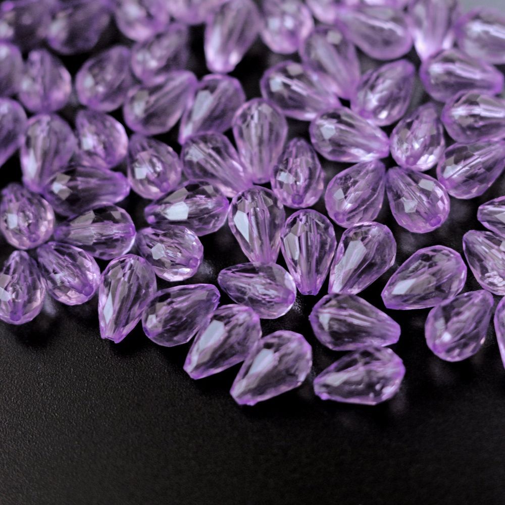 бусина капля граненая, акрил, цвет сиреневый, 12х8 мм