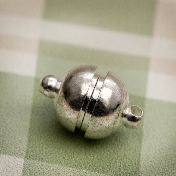 Замочки застежка магнитная "шарик", цвет серебро, 16х10 мм