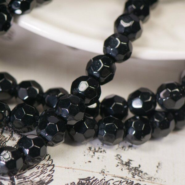 бусина, стекло 8, граненая, цвет черный, 8 мм