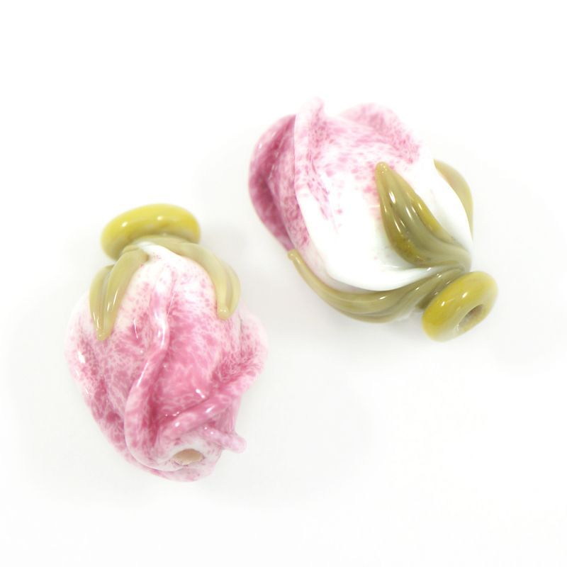 бусина, мурано "розовый бутон", бело-розовый, 15-16х10-11 мм