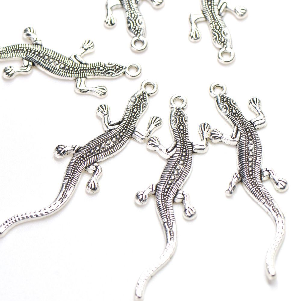 подвеска металлическая "ящерица", цвет античное серебро, 54.5x15x2 мм