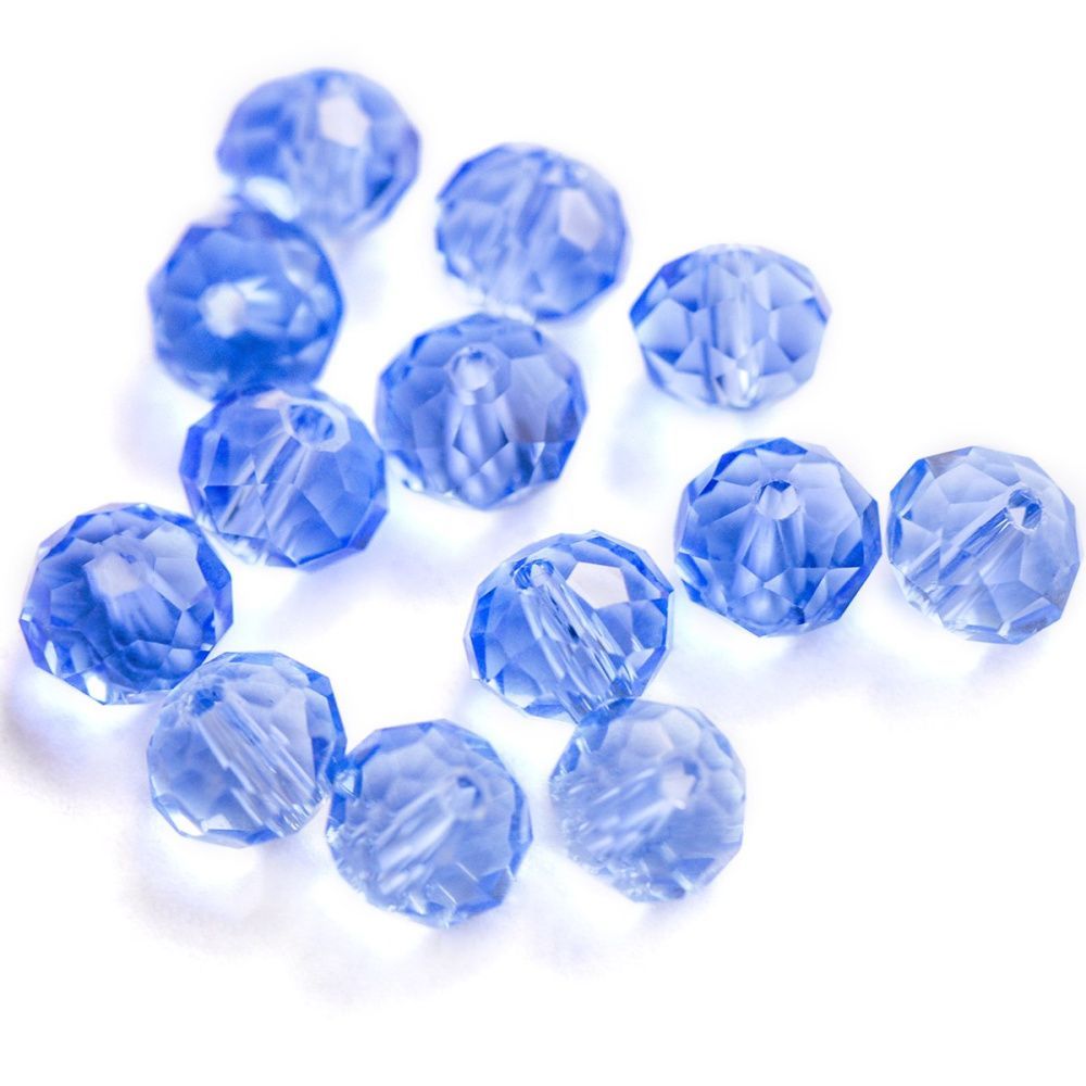 бусина, стекло абакус 8, граненая, цвет голубой, 8х6 мм