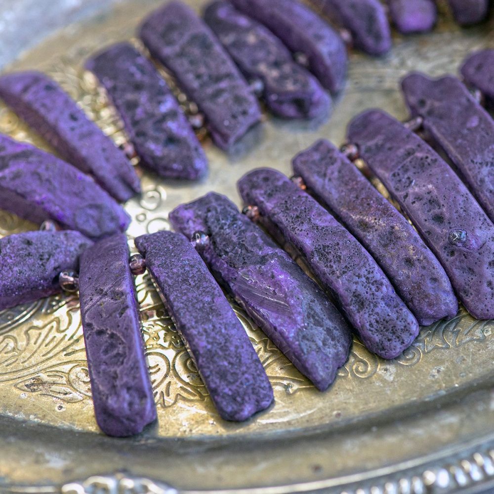 (им) бусина агат, багет, цвет сиреневый, размерный микс