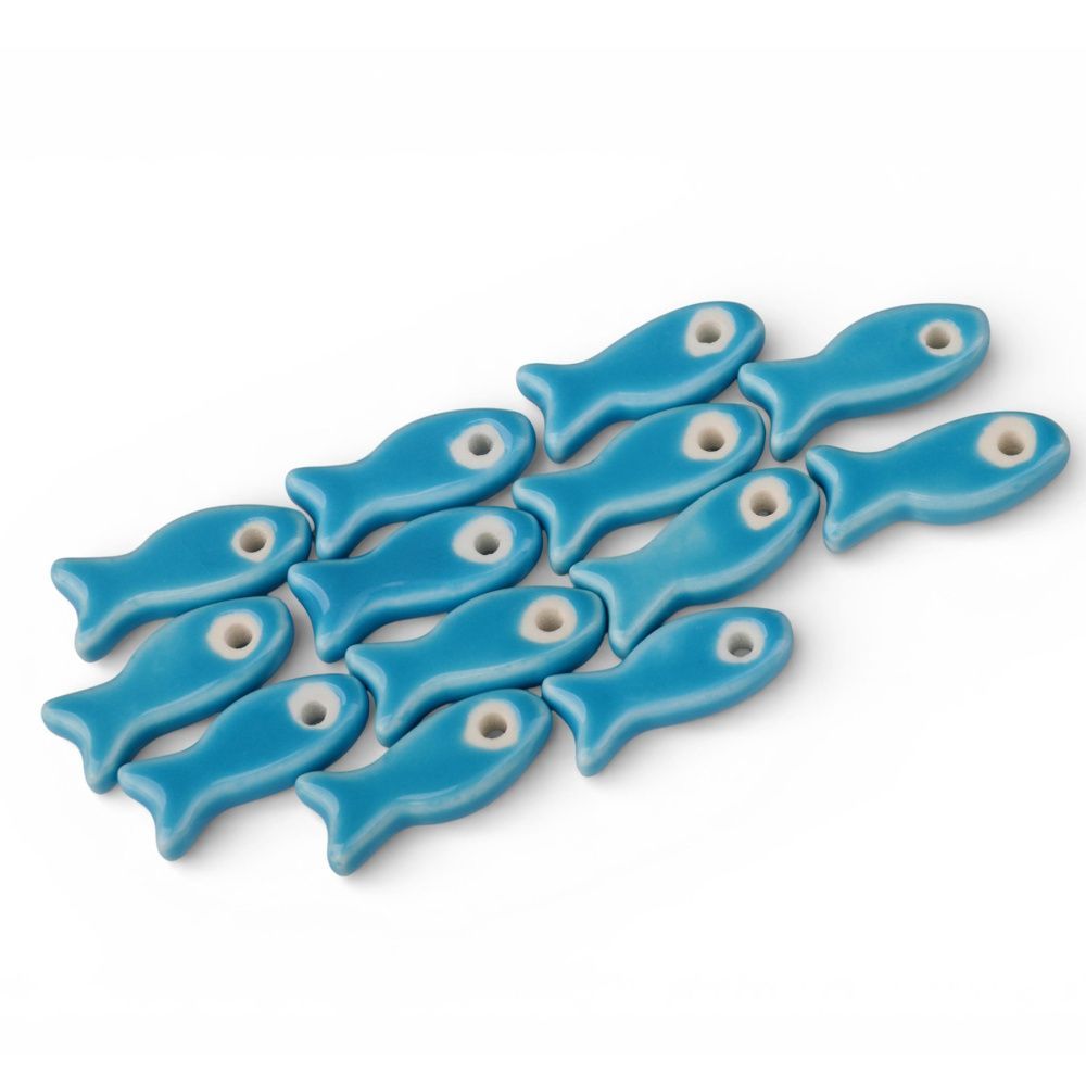 бусина, керамика "рыба", цвет голубой, 24-25x10x6 мм