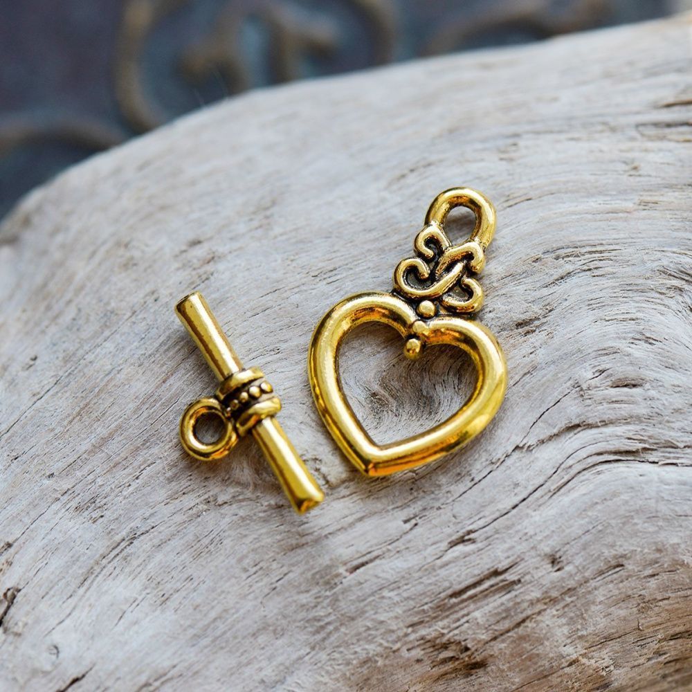 Замочки тоггл "сердечко", цвет античное золото, 21х13 мм