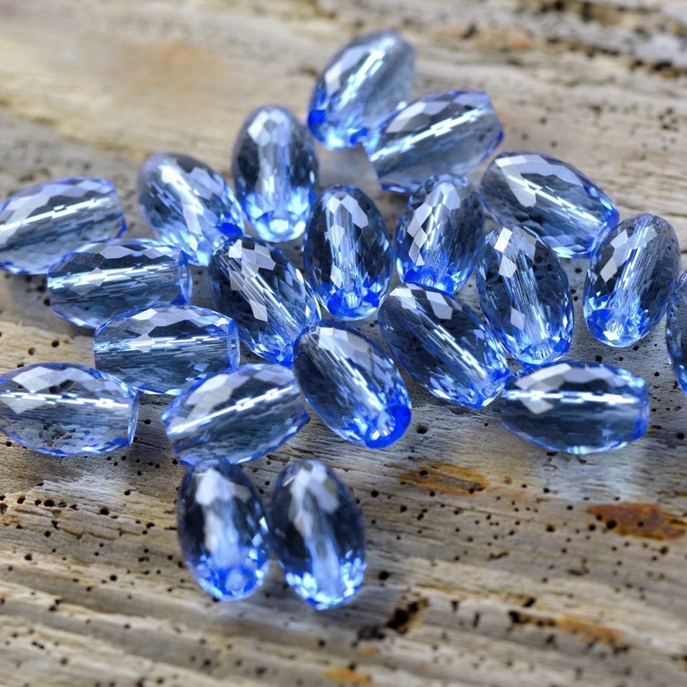 бусина, стекло овальная, граненая, цвет васильковый, 11.5x8 мм