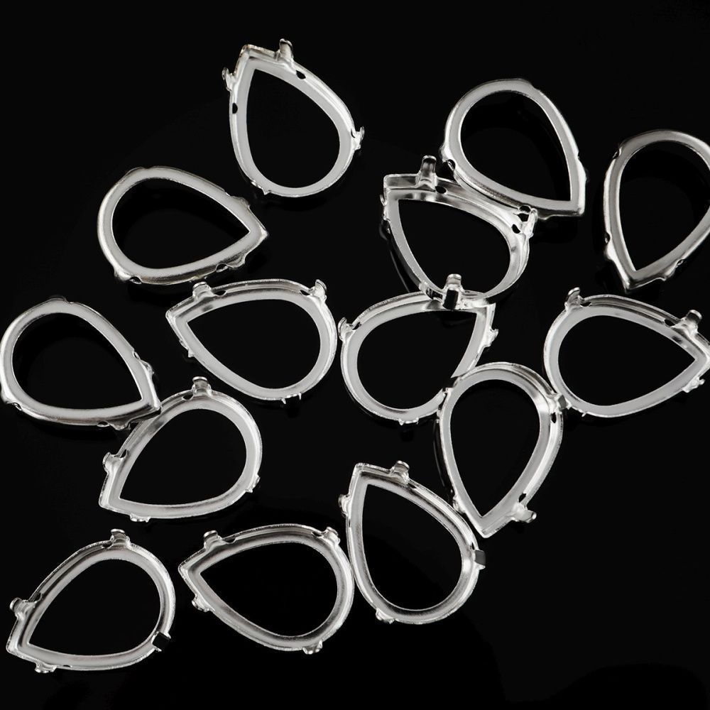 цапы для страз каплевидные, открытые, серебро, 25х18 мм