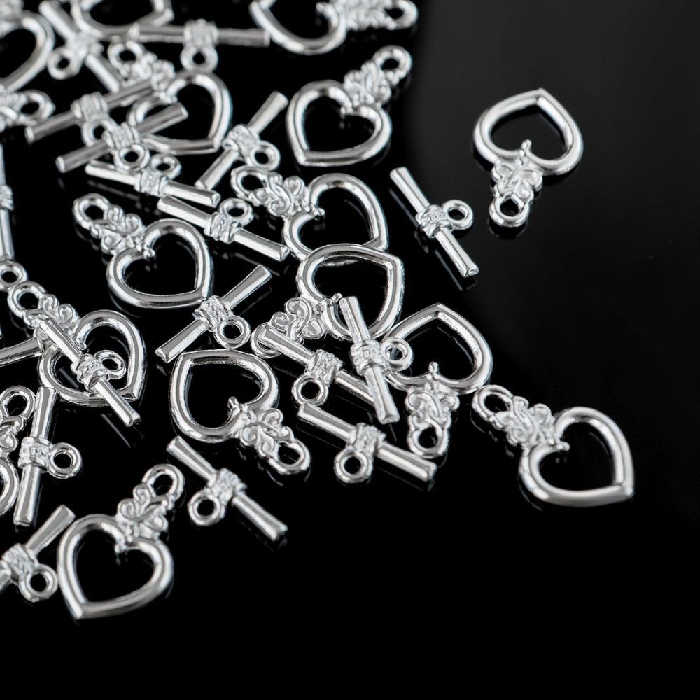 Замочки тоггл "сердечко", цвет серебро, 21х13 мм