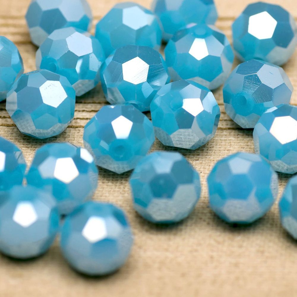 бусина, непрозрачная, граненая, стекло, цвет бирюзовый перламутровый, 10 мм