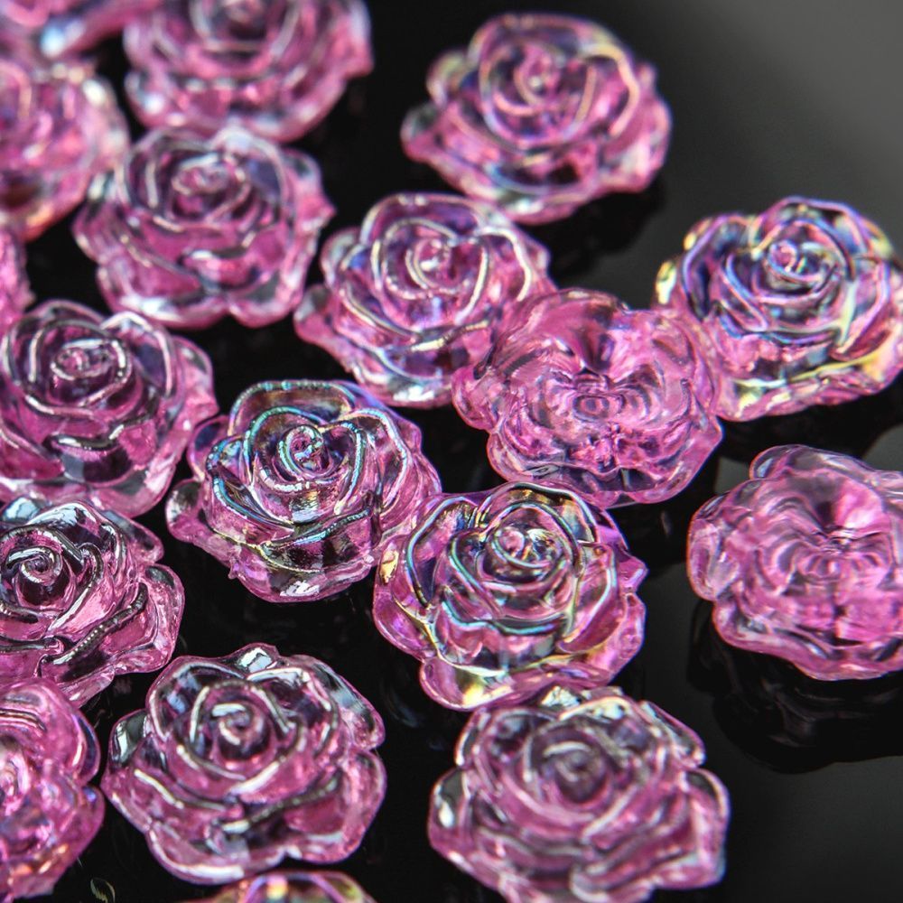 бусина-кабошон, акрил "роза", полупросверленная, цвет фуксия, 15x16x6.5 мм