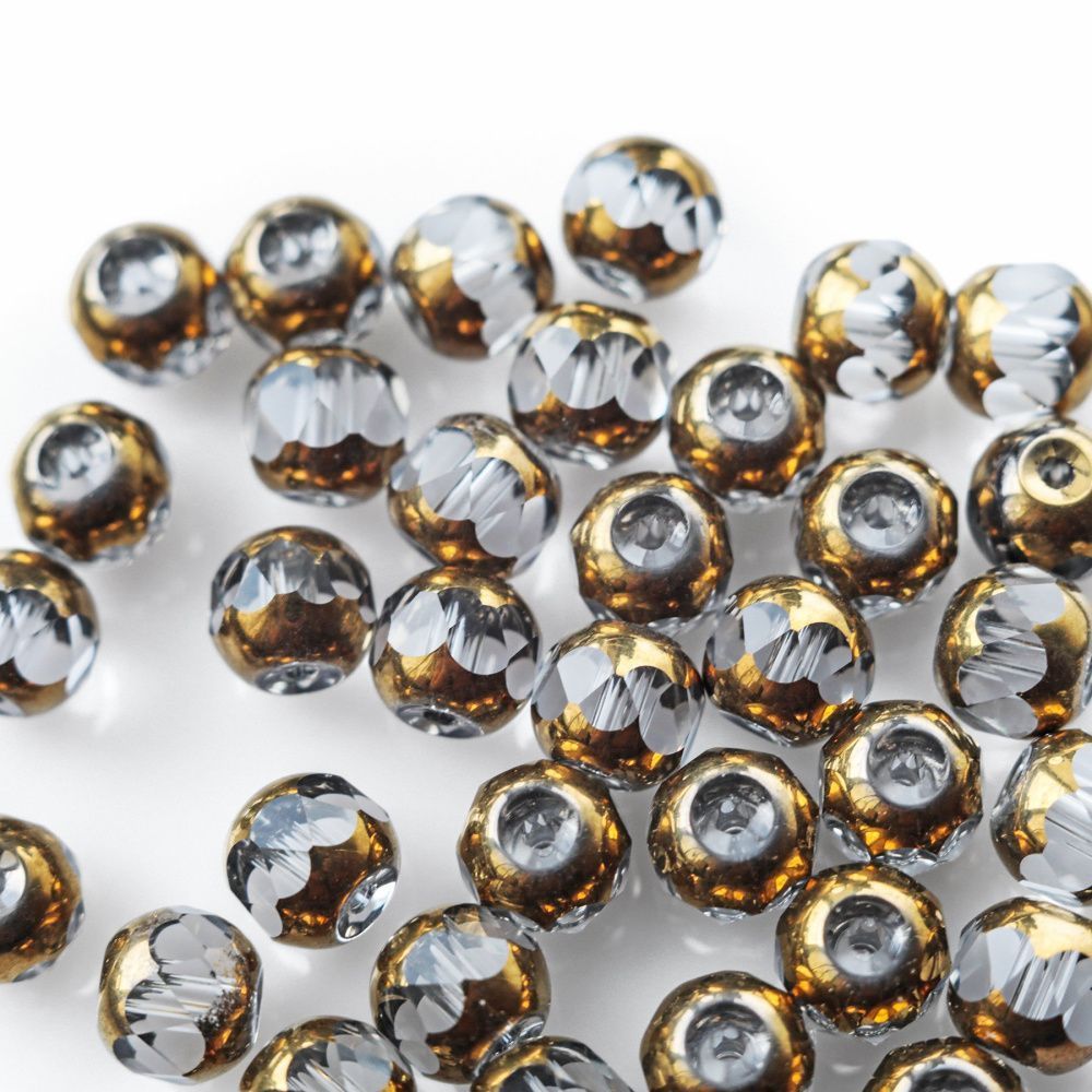 бусина, стекло, граненая, цвет прозрачный/золото, 8 мм