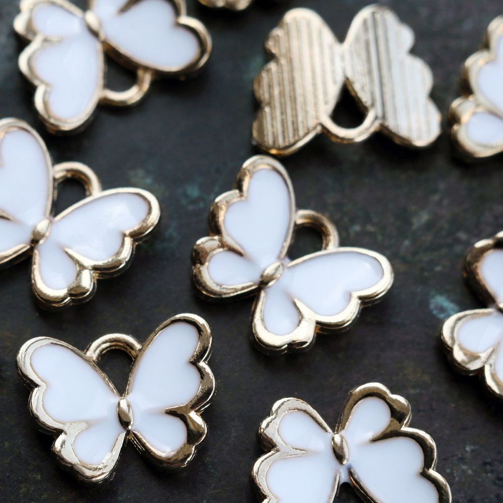 подвеска металлическая "бабочка", эмаль, цвет белый, 10.5x13x3 мм