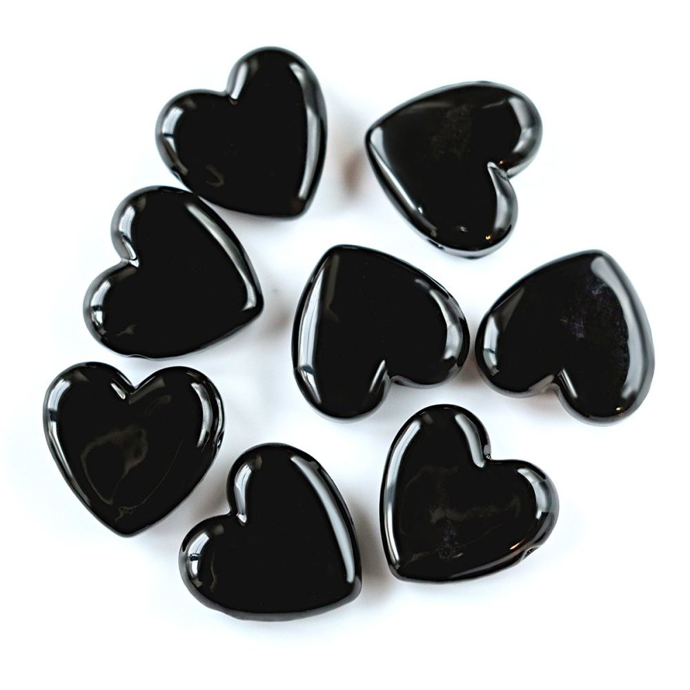 бусина, лэмпворк "сердце", стекло, цвет черный, 20x20x7 мм