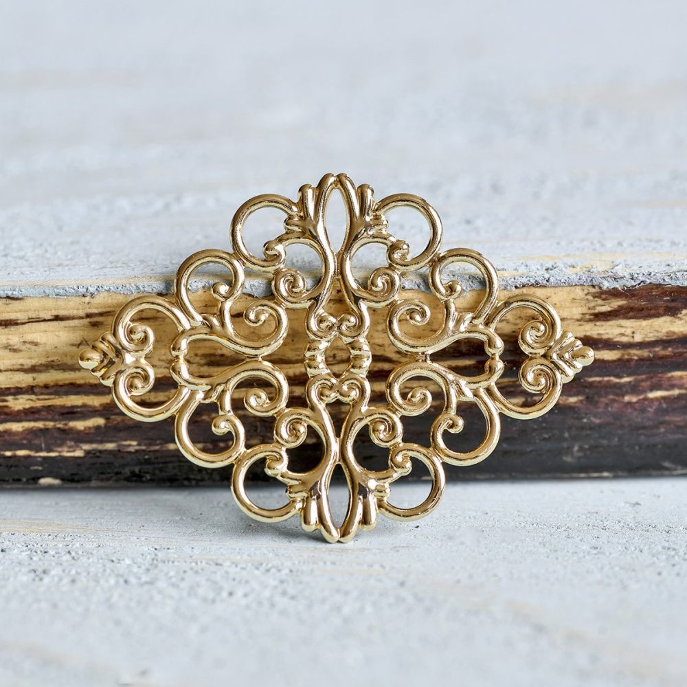 коннектор "филигрань ромб", цвет золотой, 43x31x1 мм 