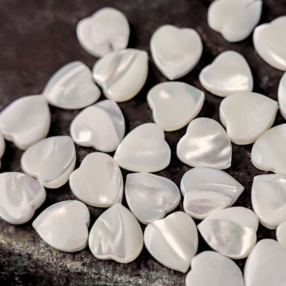 бусина из ракушки, "сердечко", цвет сливочный, 8x8x3-4 мм