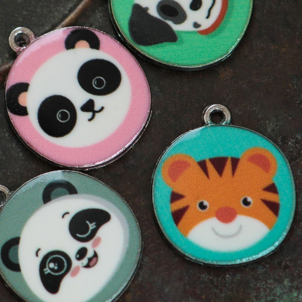 подвеска металлическая "зверята", эмаль, цветовой микс, 23.5x20x2 мм