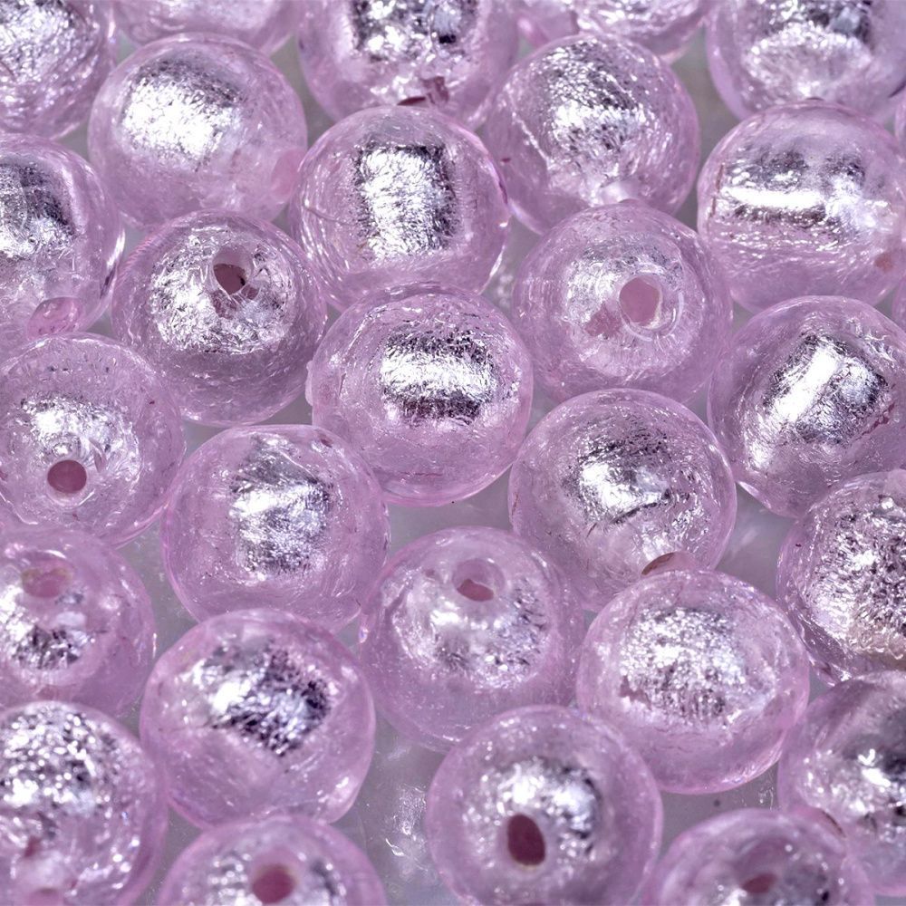 бусина, стекло с фольгой, цвет розовый, 10 мм