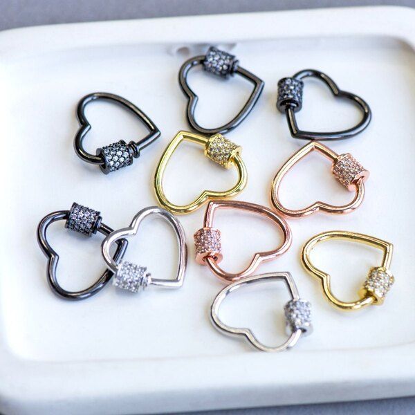 замочек-карабин "харт", цирконий, цветовой микс, 19x21.5x2-6 мм