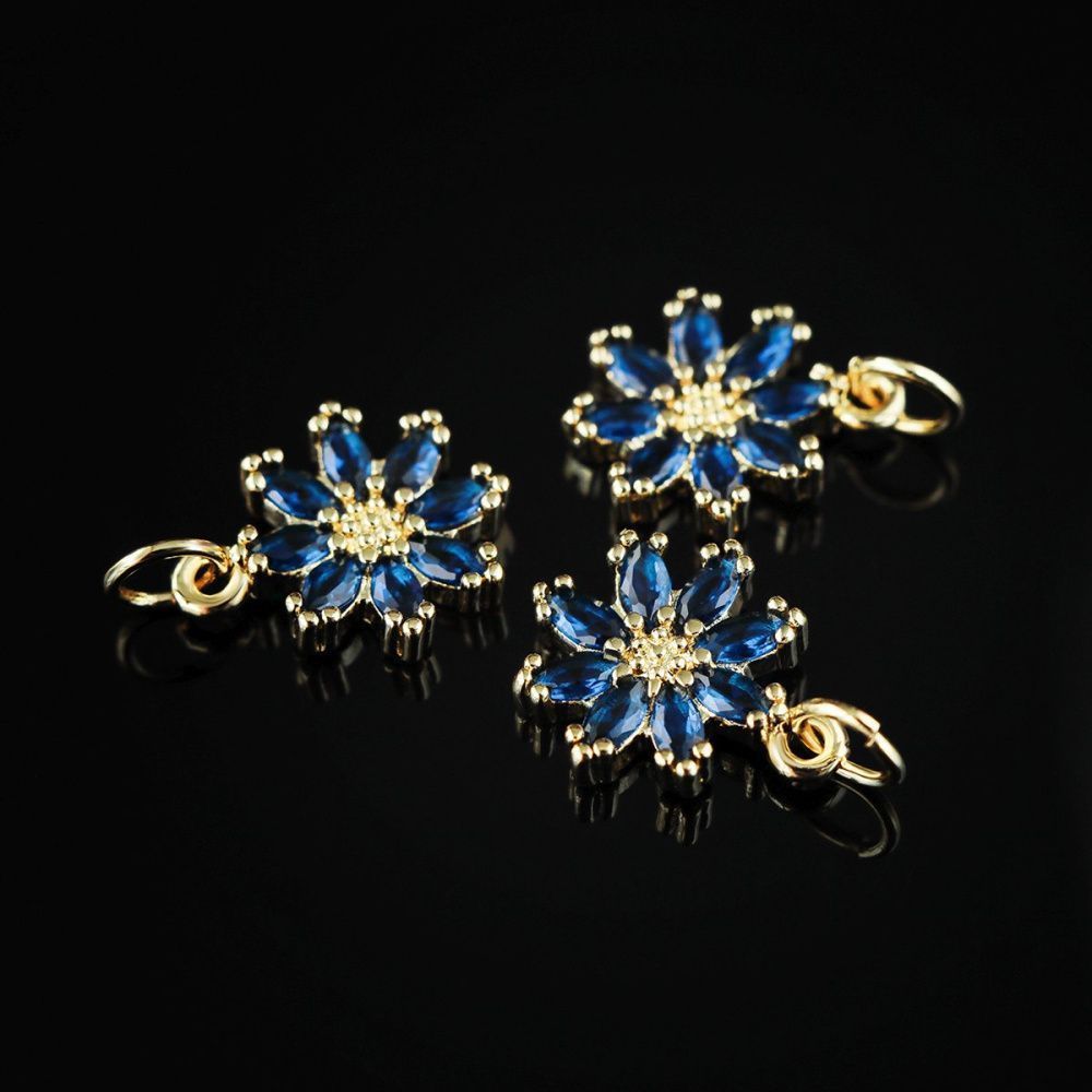 подвеска металл "сакура", позолота/синий, 14.5x12x3 мм