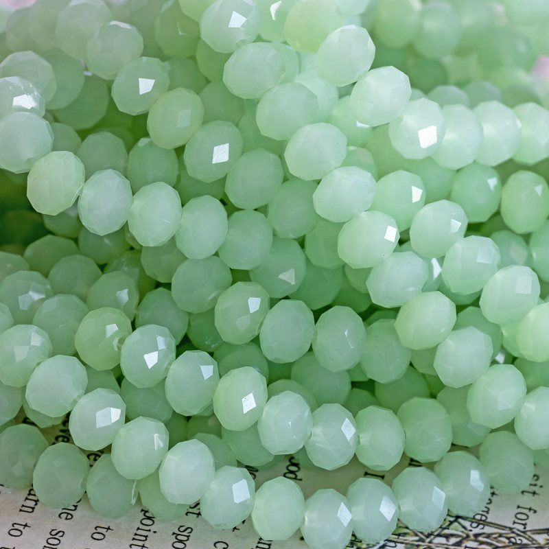 бусина, имитация нефрита, стекло абакус, цвет зеленый, 8х6 мм