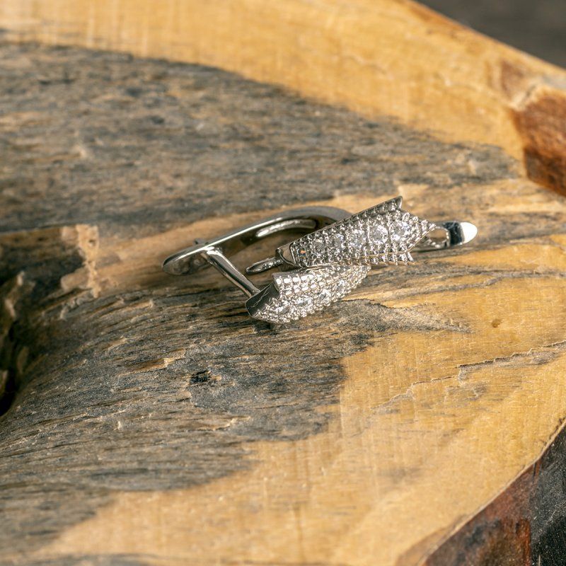 швензы "стелла", с цирконием, цвет платина, 18х11х1.5 мм 