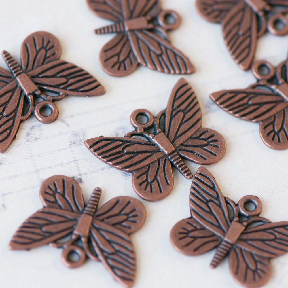 подвеска металлическая "бабочка", цвет красная медь, 16х22х2 мм