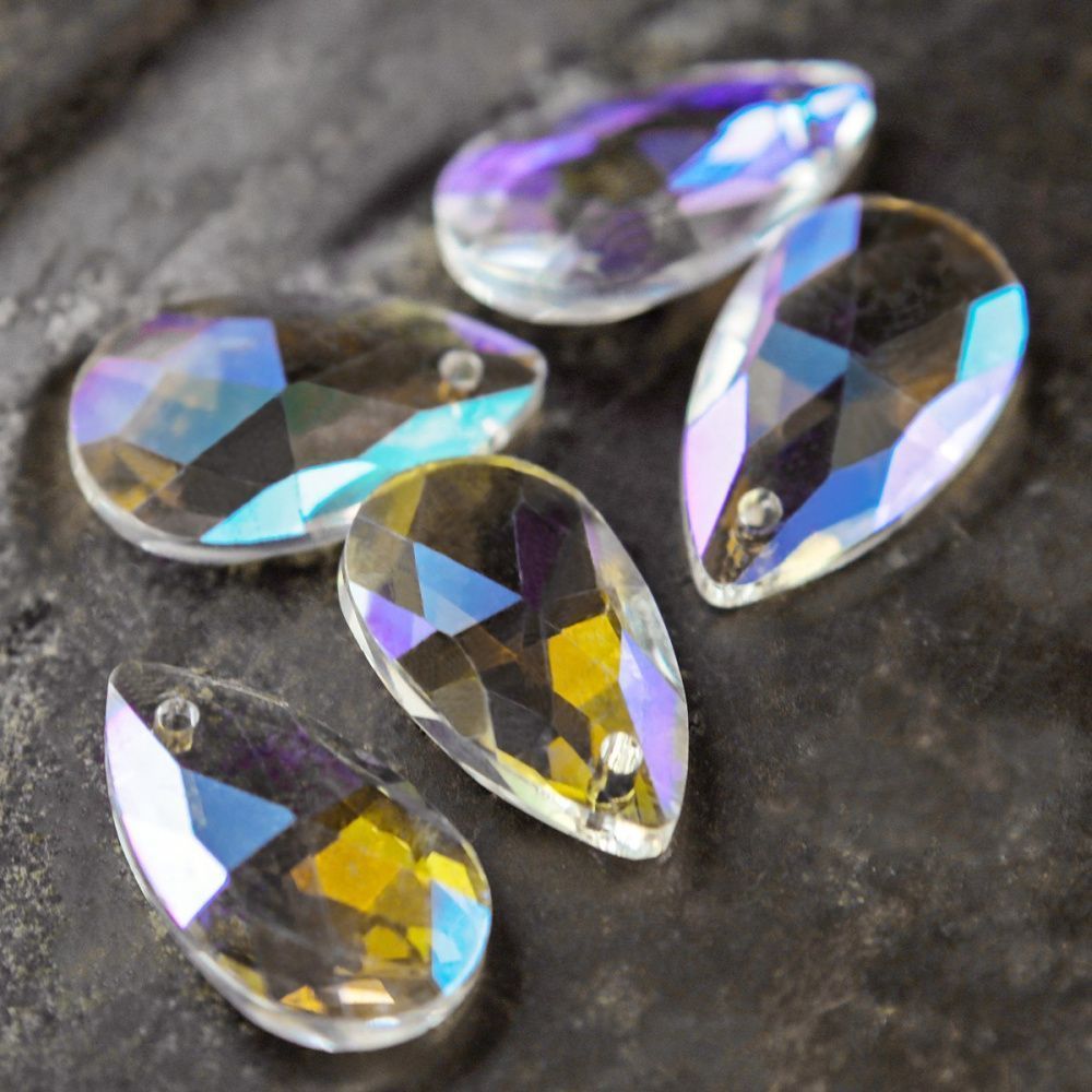 подвеска стеклянная "капля", граненая, цвет прозрачный ав, 22х13 мм