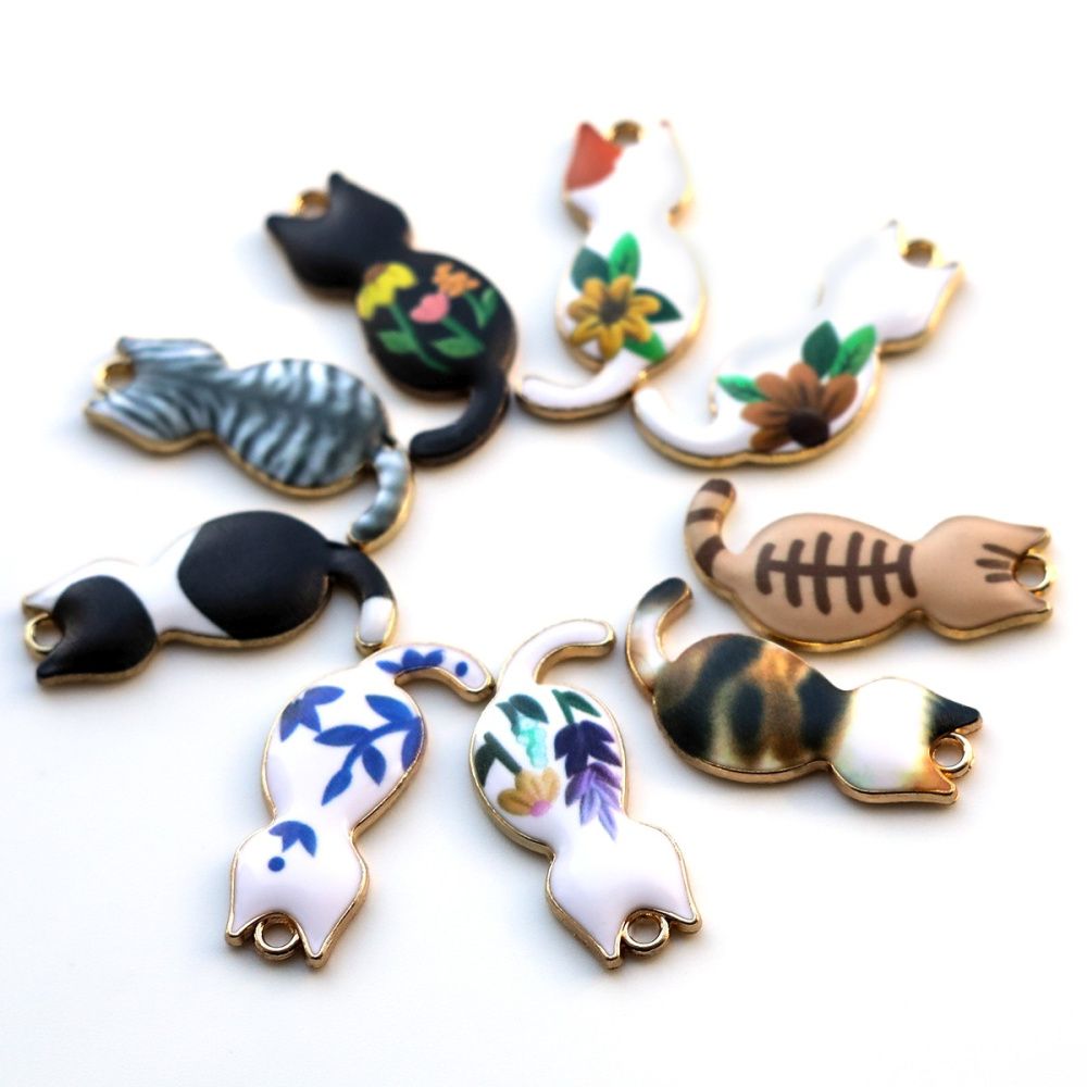 подвеска металлическая "котики", эмаль, цветовой микс, 30x15x2 мм