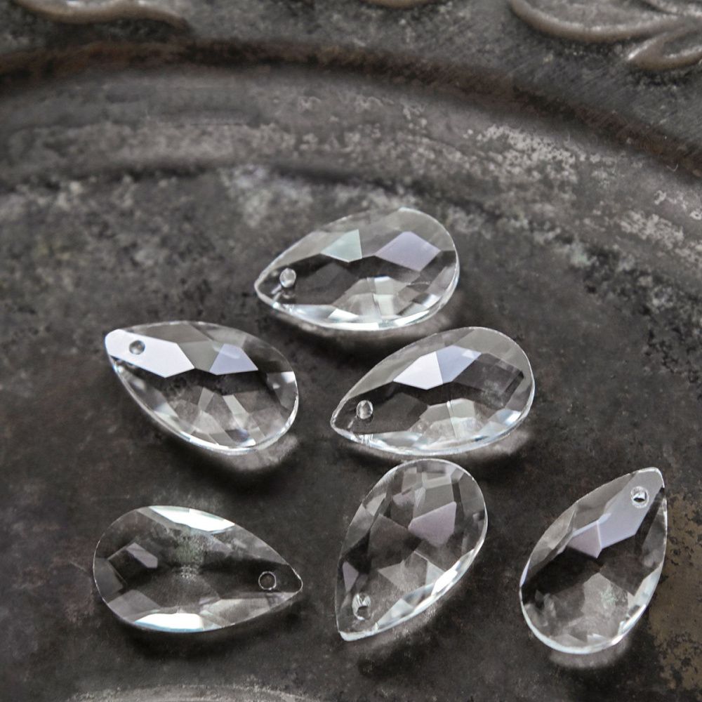 подвеска стеклянная "капля", граненая, цвет прозрачный, 22х13 мм