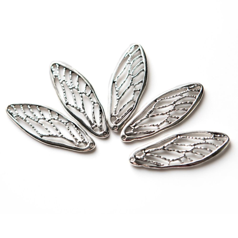 подвеска металлическая "крыло стрекозы", цвет античное серебро, 52x19x2 мм