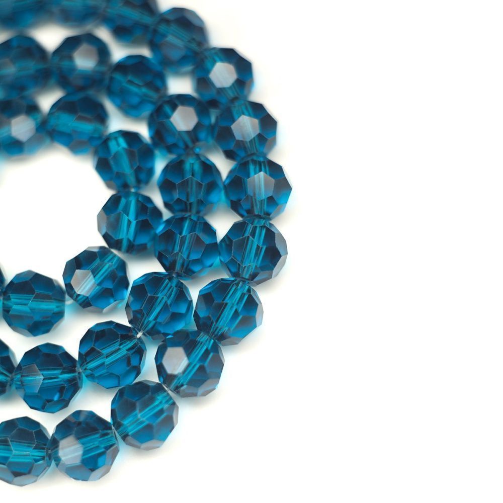бусина, стекло 10, граненая, цвет циан, 10 мм