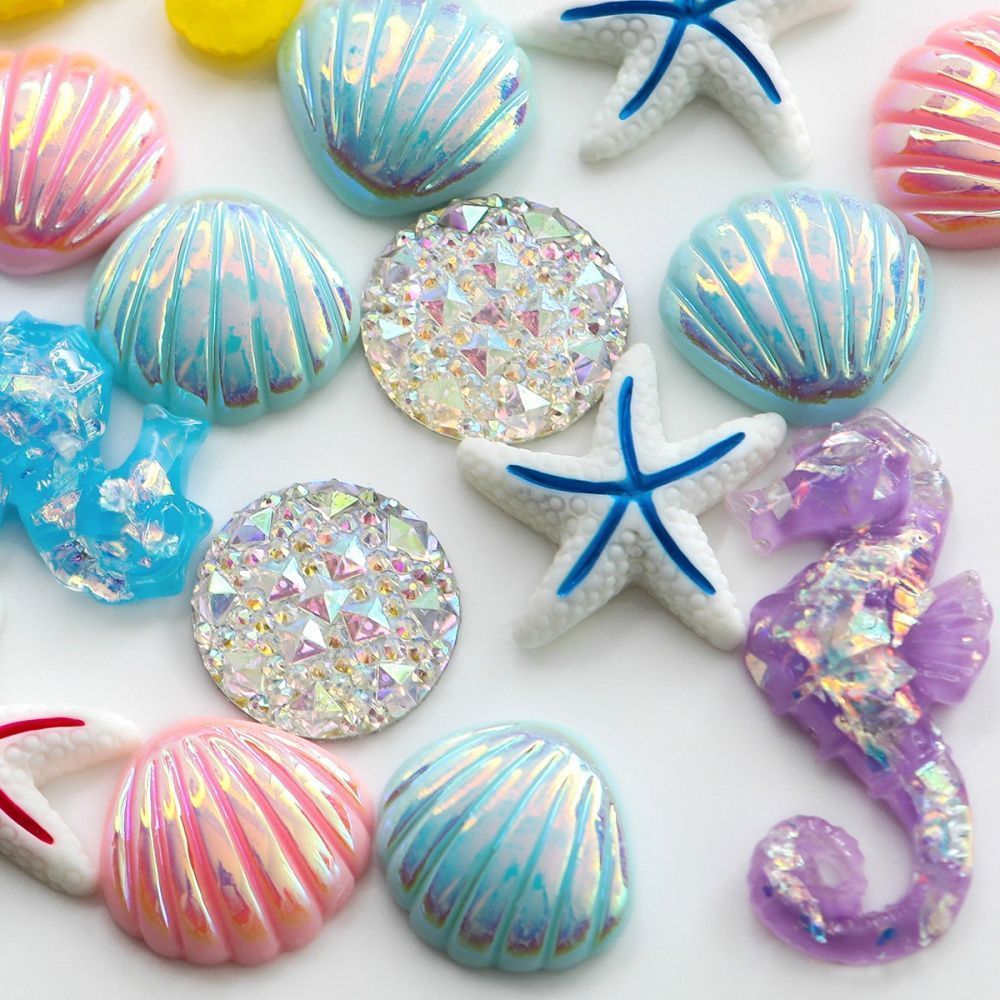 кабошон из смолы "морское дно", цветовой и размерный микс