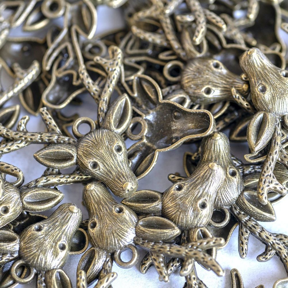 подвеска металлическая "олень", цвет античная бронза, 35x31 мм