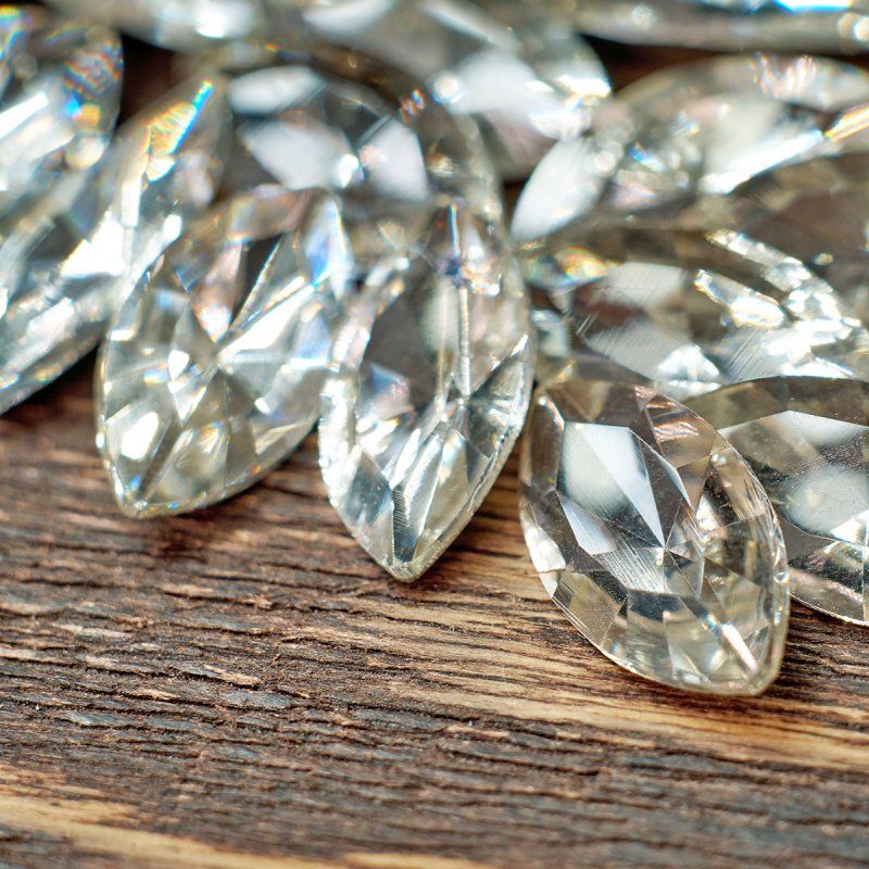 кабошон стекло кристалл, navette, цвет crystal, 18х9 мм