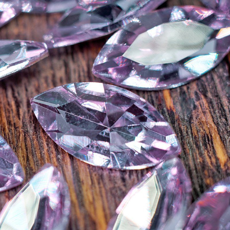кабошон стекло кристалл, navette, цвет tanzanite, 18х9 мм